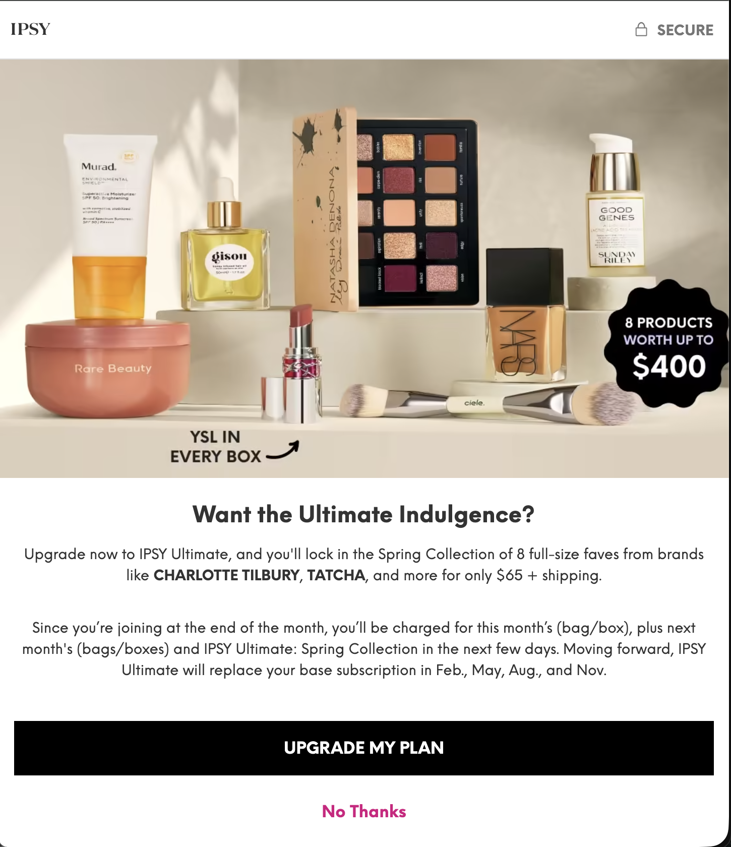 IPSY Ultimate upgrade interstitial — Spring Collection